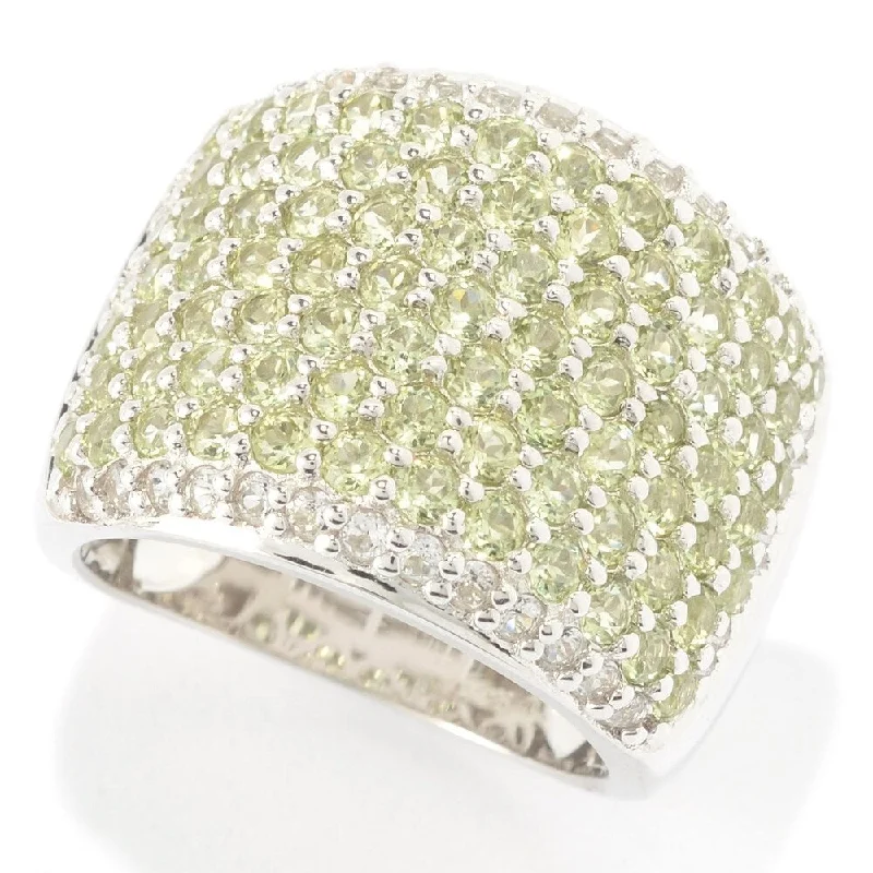 Women’s simple gold ring-Sterling Silver Round Peridot and White Topaz Wide Band Ring