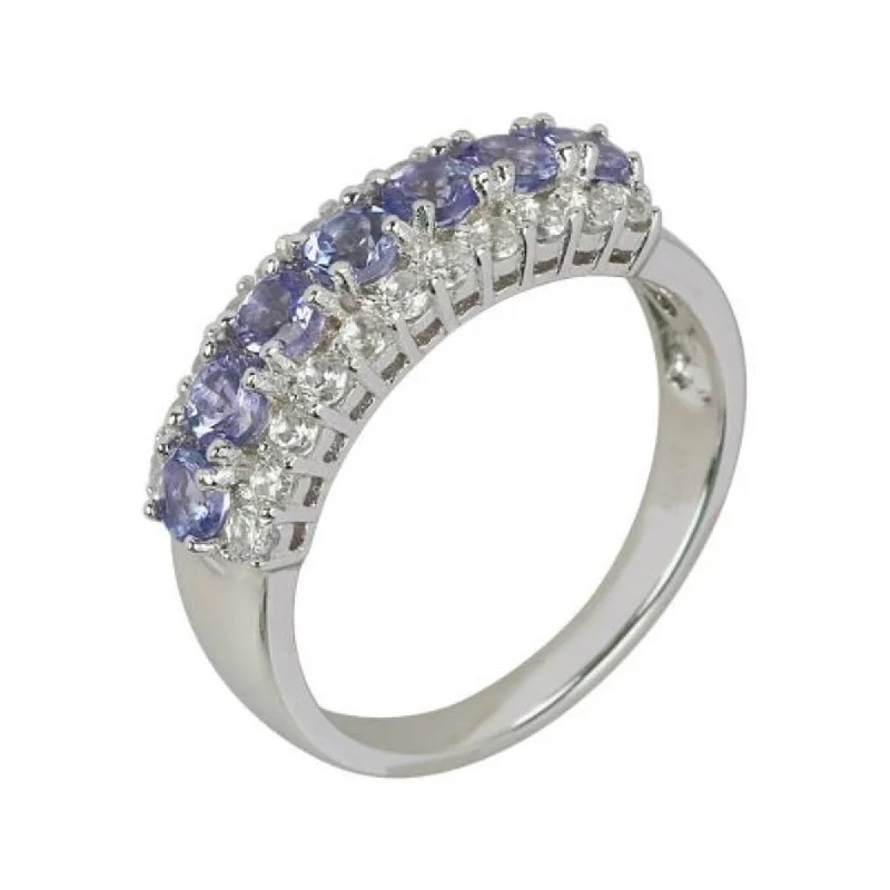 Women’s luxurious ring-925 Sterling Silver Tanzanite and White Natural Zircon Ring