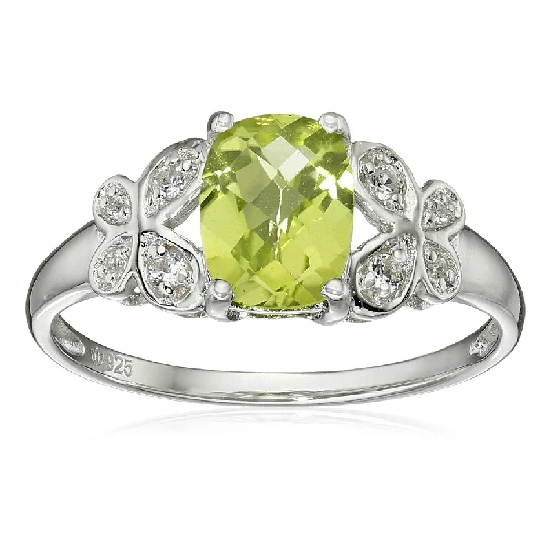 Women’s designer ring-925 Sterling Silver Peridot and Created White Sapphire Ring