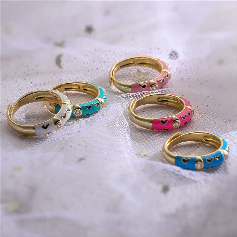 Women’s classic ring-Elegant Colorful Heart Shape Copper Enamel Plating Inlay Zircon 18k Gold Plated Open Rings