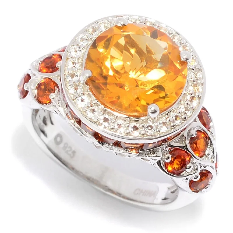 Women’s elegant ring-Sterling Silver 5.01ctw Citrine & White Topaz Halo Ring