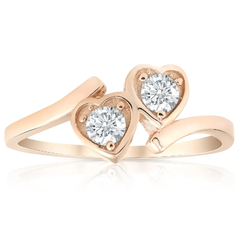 Women’s custom-designed ring-1/3ct Diamond Solitaire Two Stone Forever Us Heart Shape 14k Rose Gold Ring