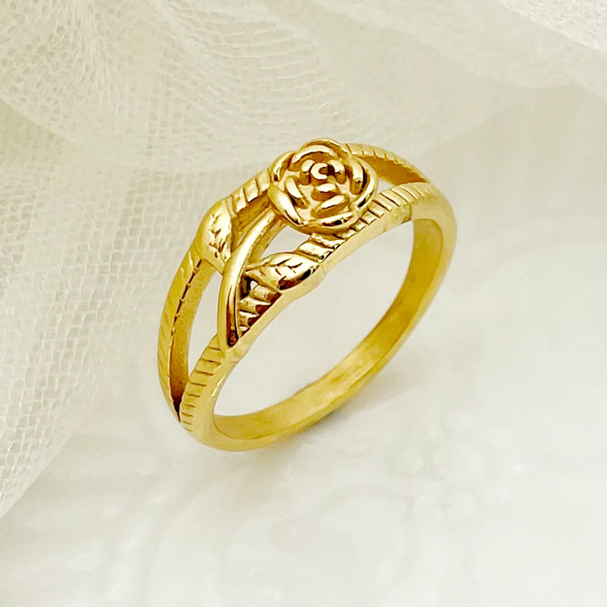 Women’s wedding ring-Romantic Roman Style Rose Stainless Steel Plating Gold Plated Rings