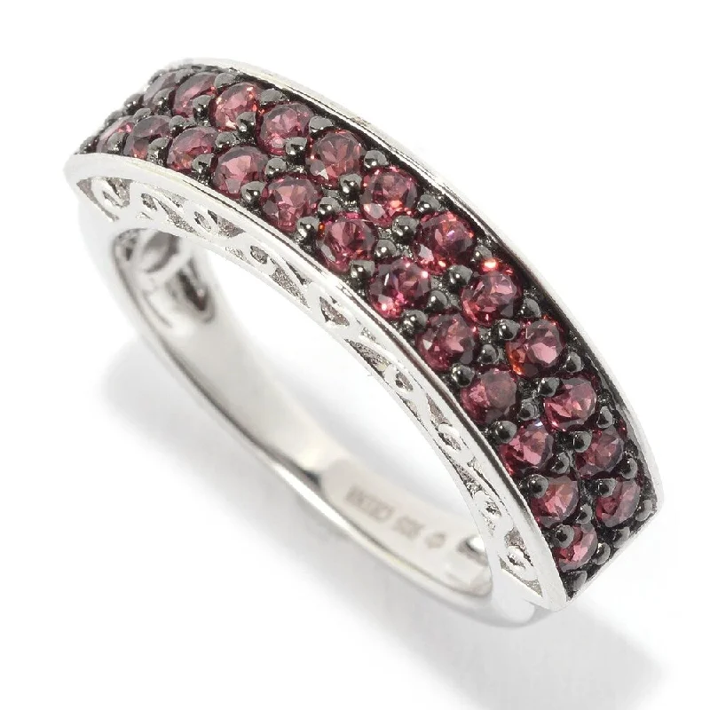 Women’s floral ring-Sterling Silver Double-row Garnet Stackable Ring