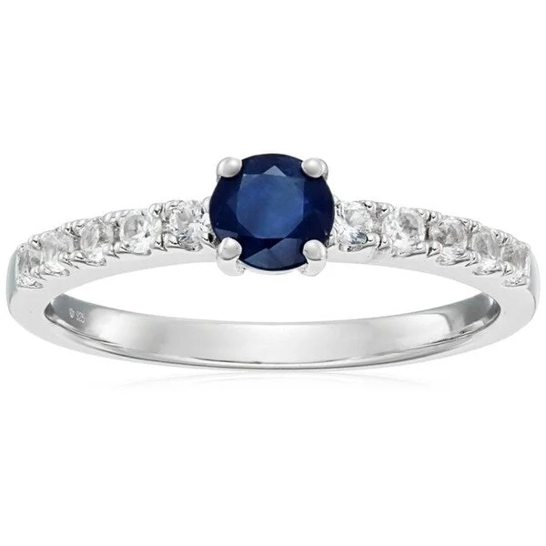 Women’s platinum wedding band-Sterling Silver Genuine Blue Sapphire and Created White Sapphire Ring