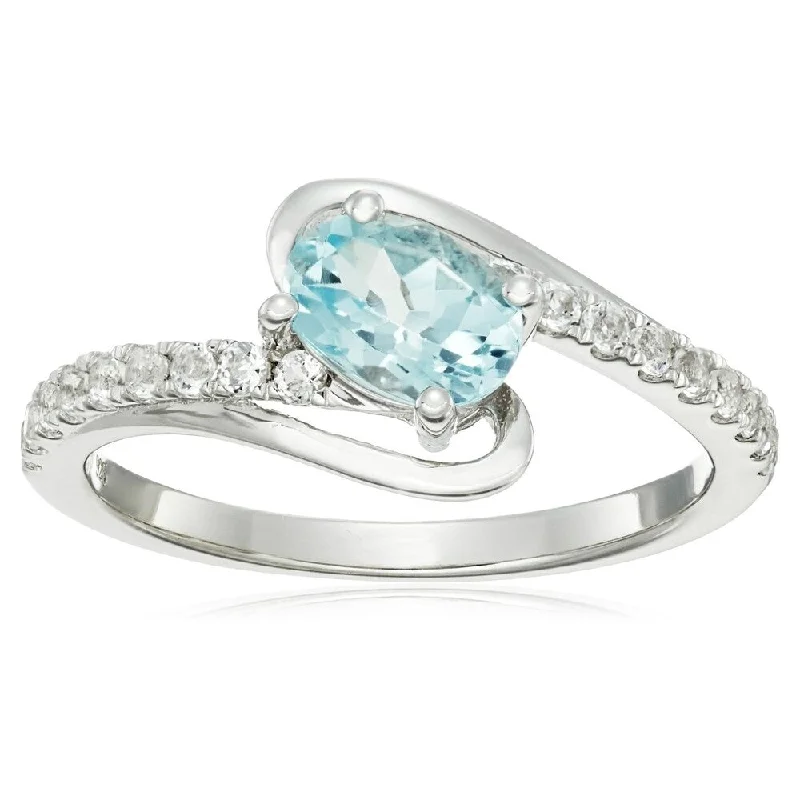 Women’s two-tone ring-Pinctore Sterling Silver Aquamarine with White Topaz Ring