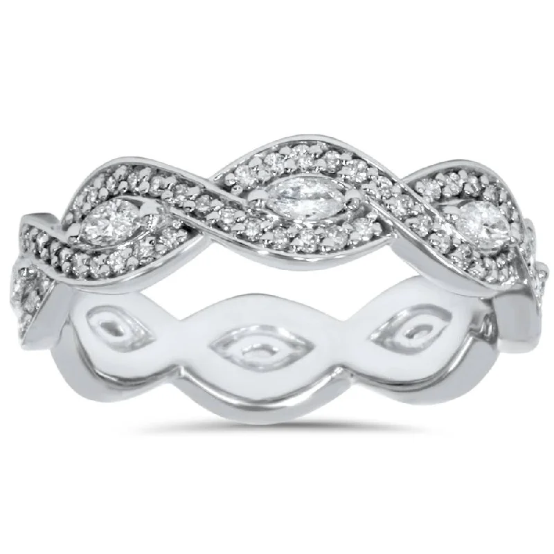 Women’s luxurious ring-3/4ct Marquise & Diamond Stackable Infinity Eternity Ring 14K White Gold