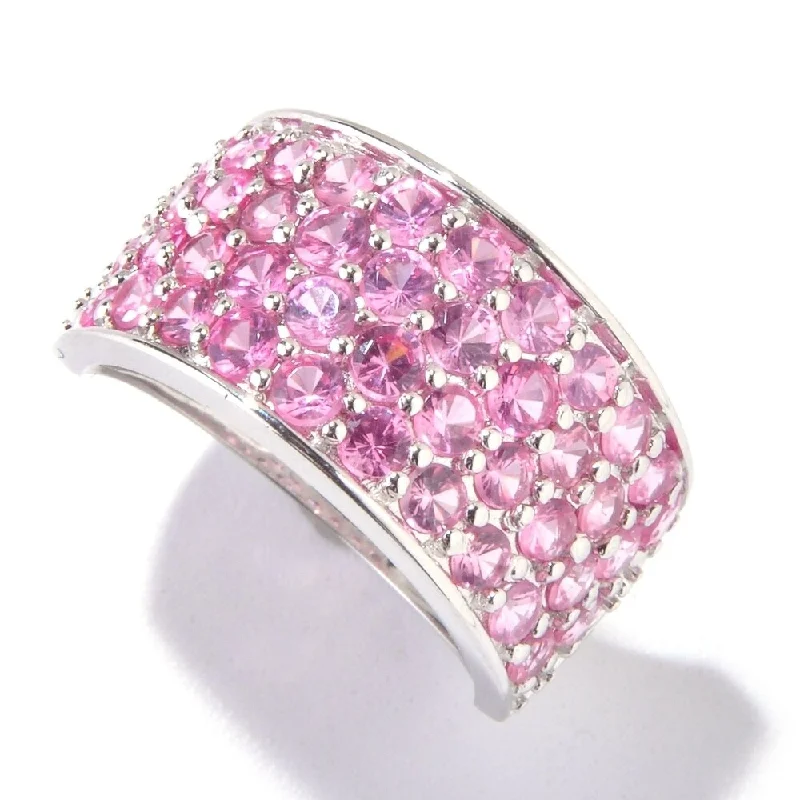 Women’s modern band ring-Sterling Silver 2.39Ctw Pink Spinel Cluster Ring