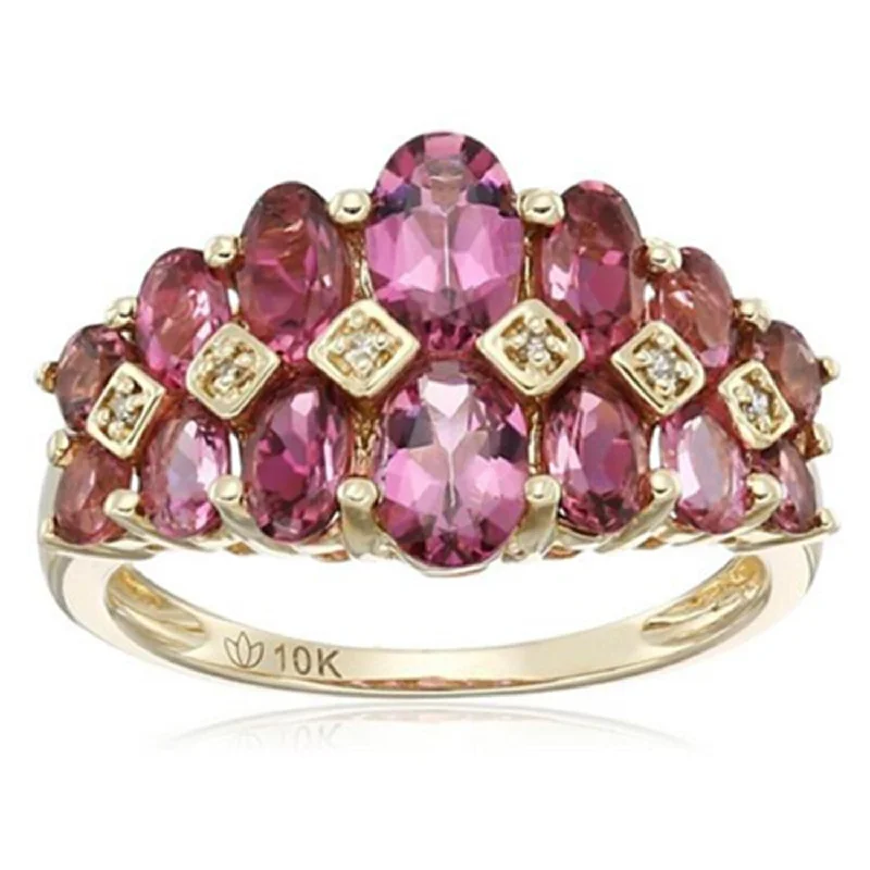 Women’s diamond cluster ring-10KT Yellow Gold Pink Tourmaline and Diamond Ring