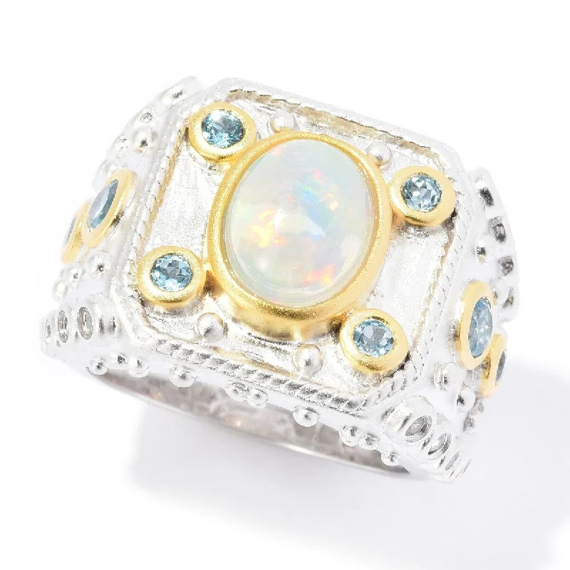 Women’s double ring-Dallas Prince Sterling Silver Ethiopian Opal, Swiss Blue Topaz & White Zircon Ring