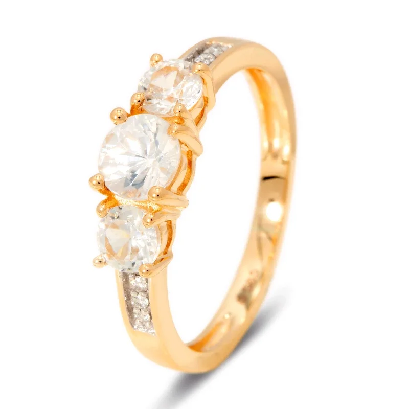 Women’s vintage ring-14k Yellow Gold White Natural Zircon 3 Stone Ring