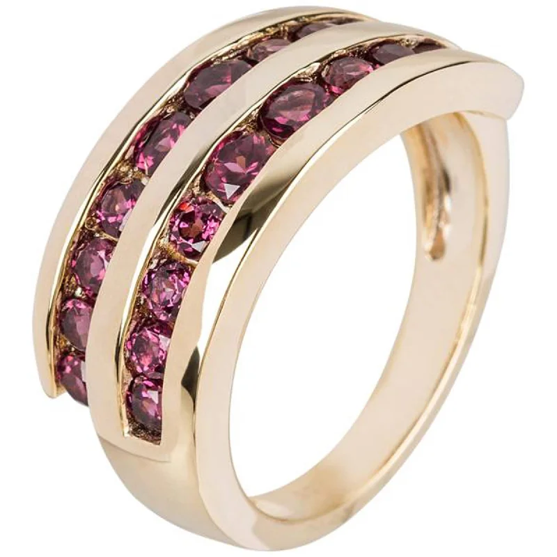 Women’s gemstone eternity ring-Yellow Gold Plated Over Sterling Silver Rhodolite Garnet Ring