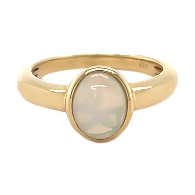 Women’s gold ring-14k Gold Ethiopian Opal and Diamond Solitaire Ring