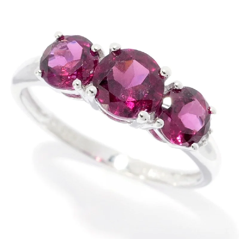 Women’s custom ring-Ster Silver Rhodolite Garnet Round Cut 3-Stone Ring Size-7 - Red