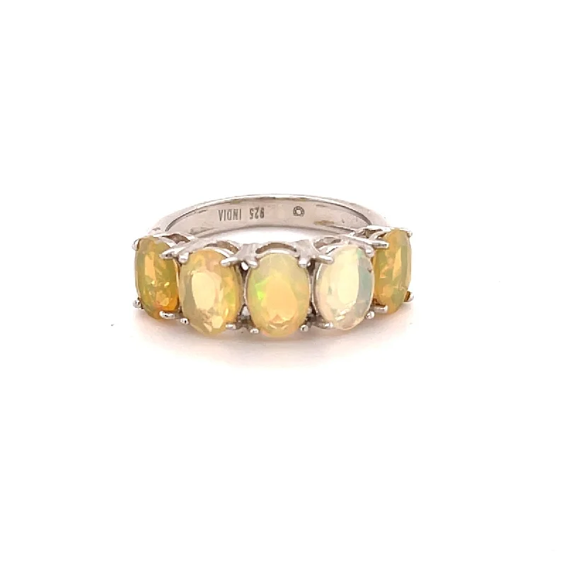 Women’s diamond eternity band-925 Sterling Silver Ethiopian Opal 5-Stone Ring