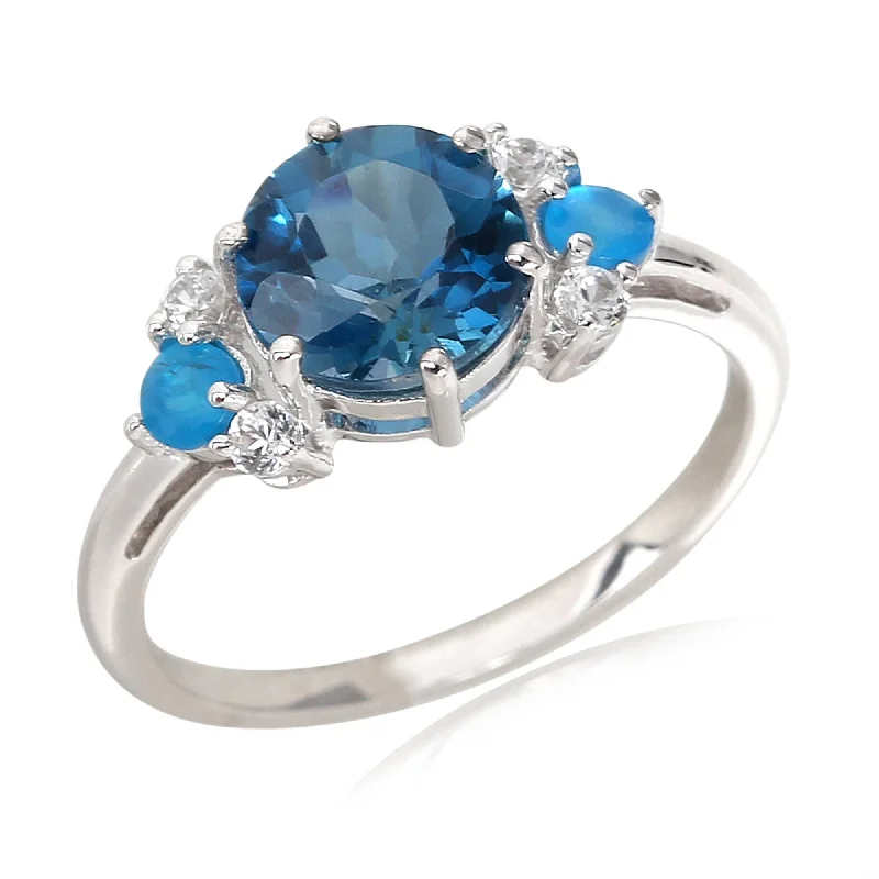 Women’s trendy ring-14Kt White Gold London Blue Topaz and Neon Apatite Ring