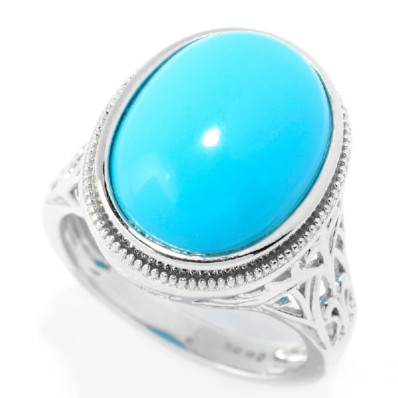 Women’s gold engagement ring-Sterling Silver 16 x 12mm Oval Sonora Beauty turquoise Scrollwork Ring