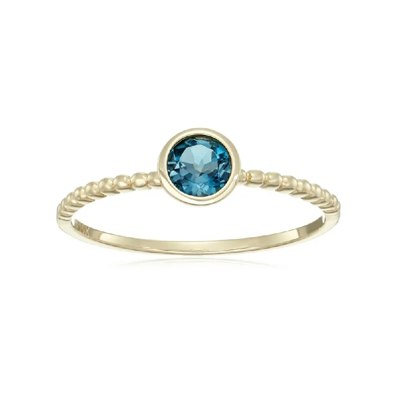 Women’s luxurious ring-10kt Yellow Gold London Blue Topaz Beaded Stack Ring