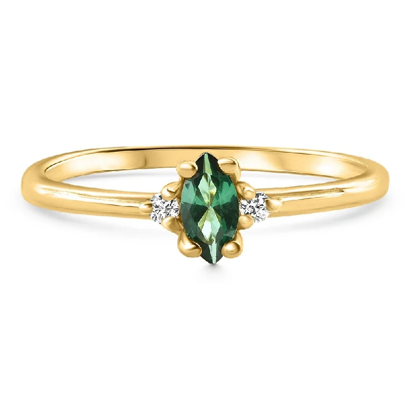 Women’s engagement ring-1/3Ct TW Marquise Emerald & Diamond Ring Gold Lab Grown