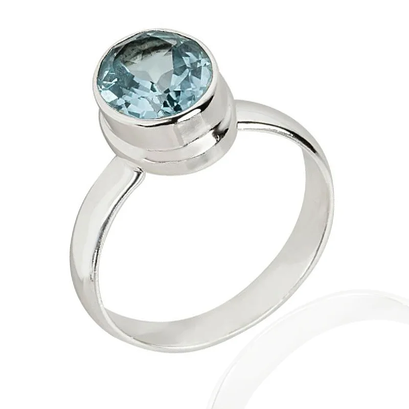 Women’s emerald ring-925 Sterling Silver Sky Blue Topaz Solitaire Ring