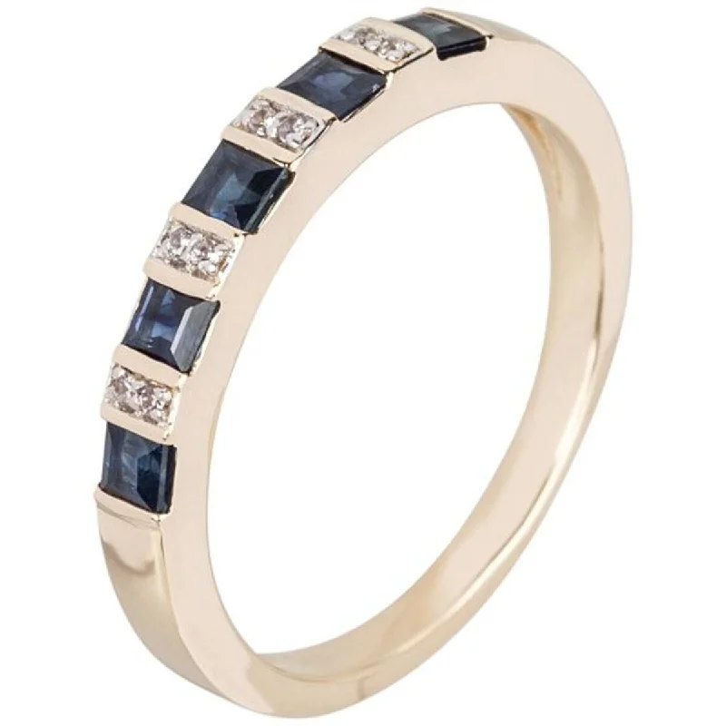 Women’s modern ring-14K Gold Blue Sapphire and White Natural Zircon Band Ring