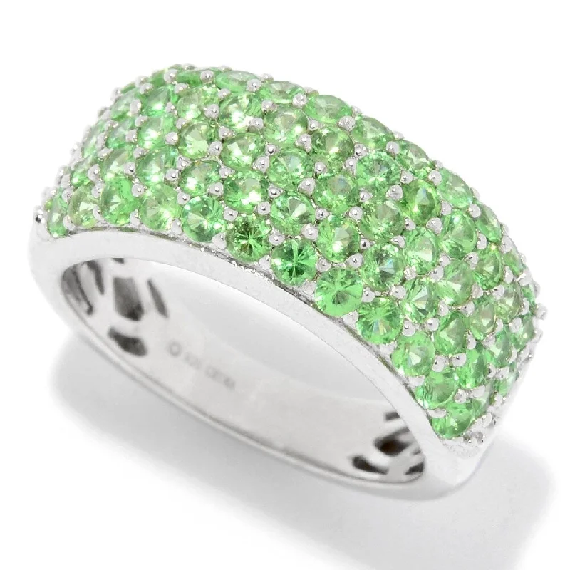 Women’s family ring-Sterling Silver 1.90ctw Tsavorite Five-Row Band Ring