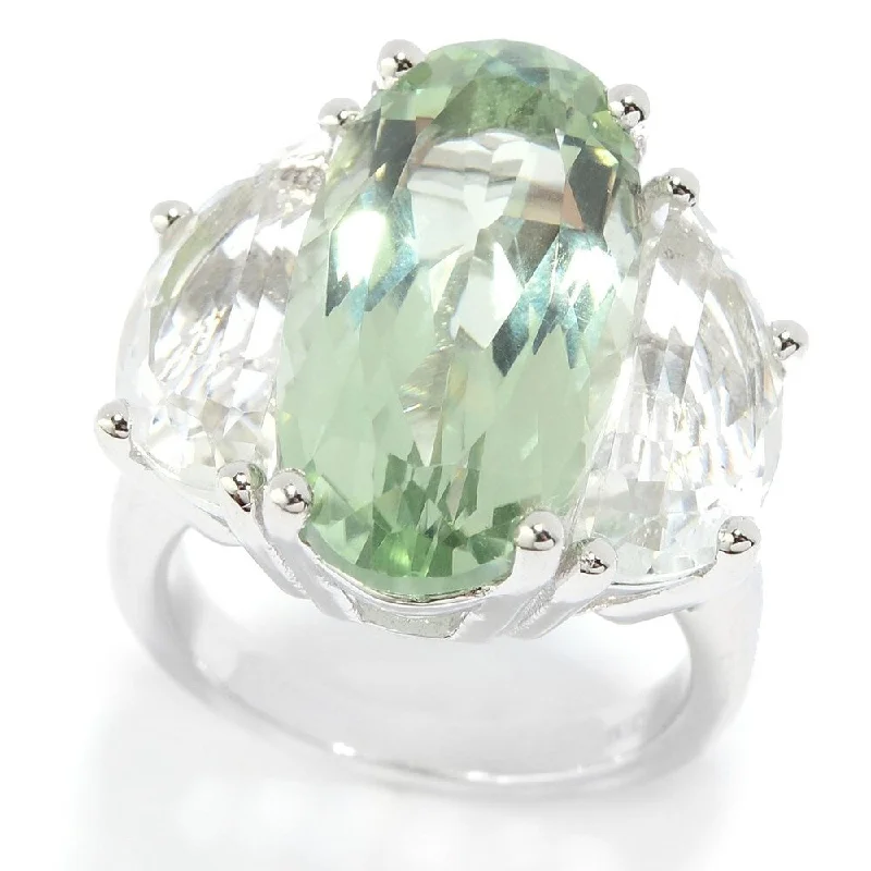 Women’s band ring-Rhodium Over Sterling Silver 11.6ctw Green Amethyst & White Quartz Ring