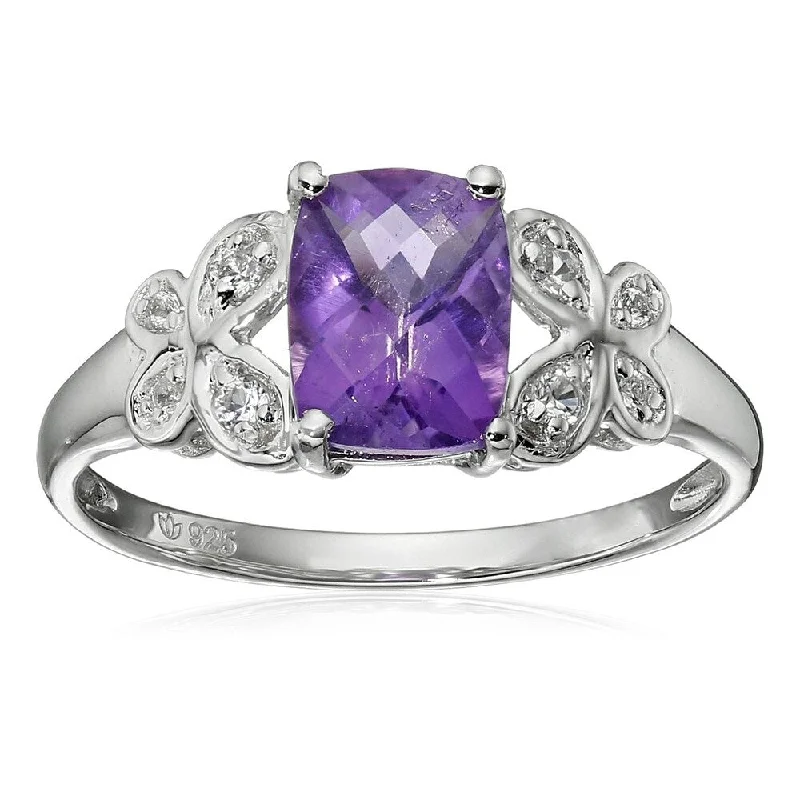 Women’s silver ring-Sterling Silver Amethyst and Created White Sapphire Ring Size - 7