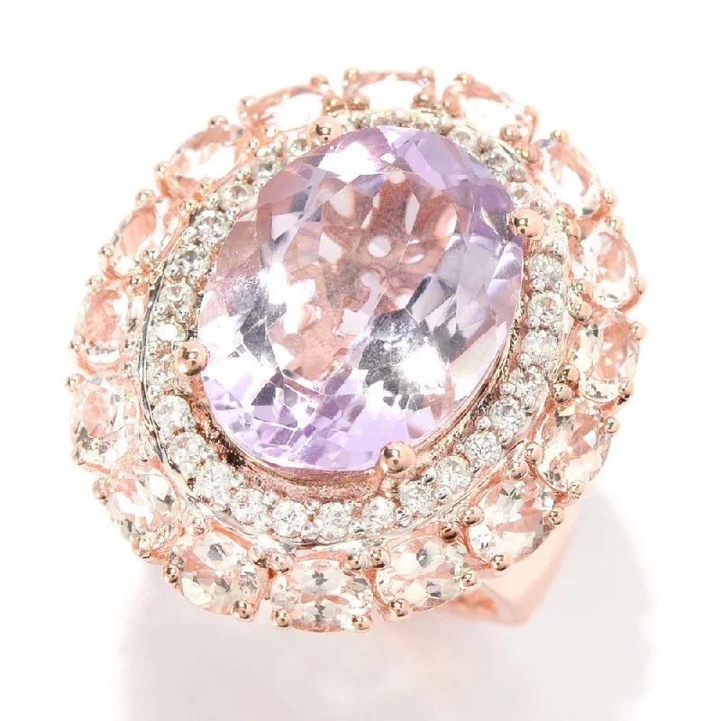 Women’s pinky ring-14K Rose Gold-plated Silver Pink Amethyst and Morganite Cocktail Ring