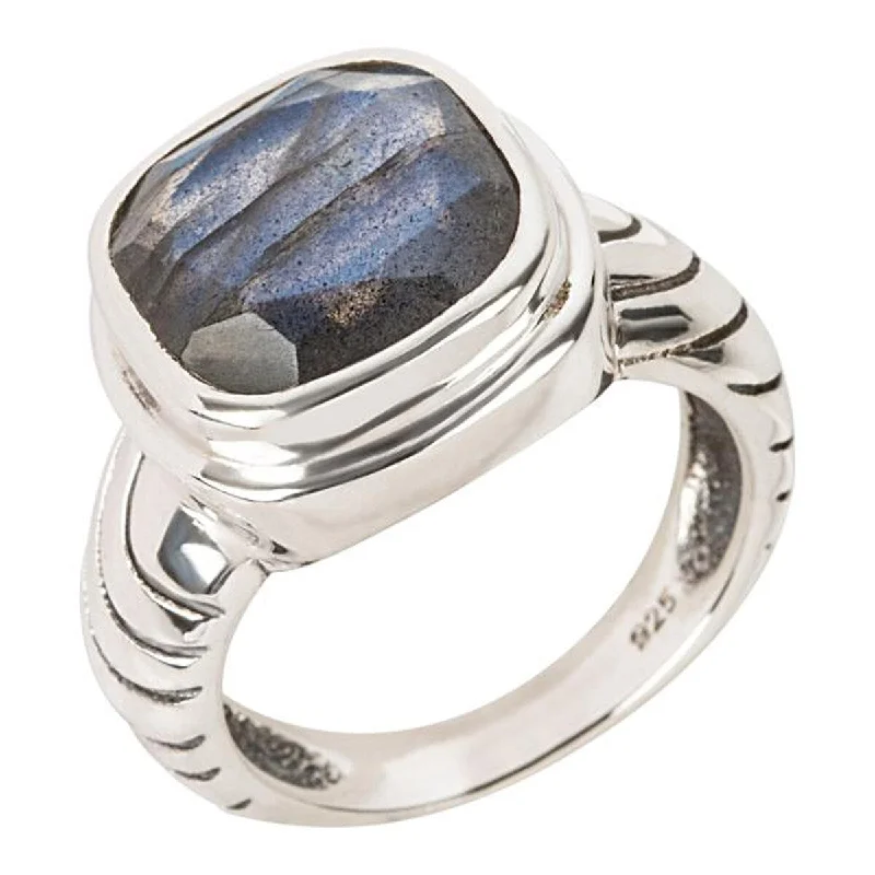 Women’s rose gold engagement ring-925 Sterling Silver Labradorite Solitaire Ring