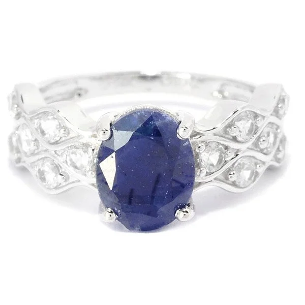 Women’s two-tone ring-14K White Gold 3.02ctw Sapphire and Cubic Zirconia Wave Band Ring